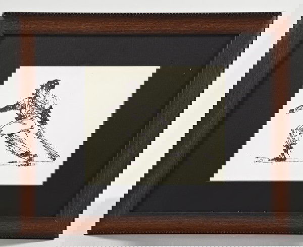 American School (Second Half 20th Century): American School (Second Half 20th Century) "Willie Mays, San Francisco Giants", ink on paper, unsigned, verso affixed with a printed sticker identifying the subject matter, sight 7" x 8-1/4". Glazed,