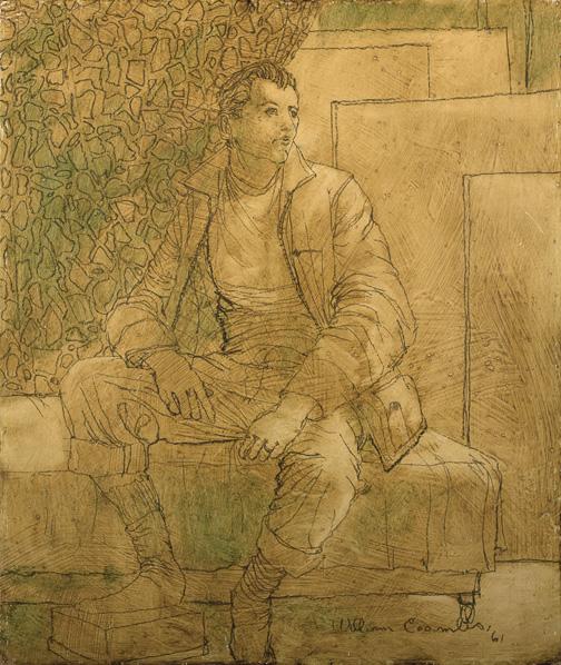William Coombs (American/New Hampshire): William Coombs (American/New Hampshire, b. 1933) "Portrait of a Seated Young Man", oil and pencil on board, signed and dated lower right "William Coombs '61", 24" x 20". Unframed.