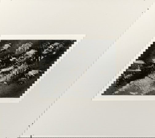 Jack Levine (American/New York, b. 1915): Jack Levine (American/New York, b. 1915) "Daley Gesture", 1969, etching, pencil signed lower right "J. Levine", numbered lower left "47/120", sight 10-1/4" x 13". Matted and mounted for hanging.