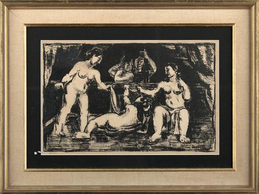 Max Weber (American, 1881-1961): Max Weber (American, 1881-1961) "The Mirror #2", ca. 1928-1930, lithograph, pencil signed lower left "Max Weber", retains gallery label on the reverse "Anna Sosenko, New York", sight 8-1/2" x 13-1/4".