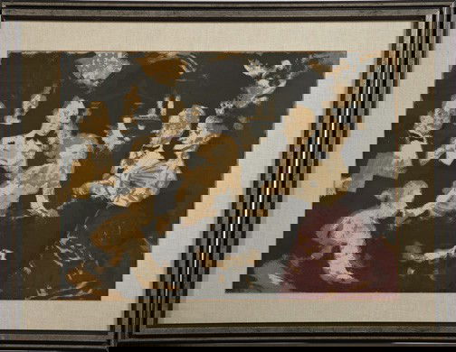 Jack Levine (American/New York, b. 1915): Jack Levine (American/New York, b. 1915) "Reception in Miami", color lithograph, signed and numbered in print lower center "J. Levine, 120/120", sight 20" x 27-1/2". Glazed, linen-matted and presented