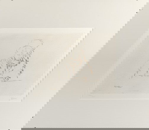 Jack Levine (American/New York, b. 1915): Jack Levine (American/New York, b. 1915) "Moritur", soft ground etching, signed in pencil lower right "J. Levine", pencil lower left "XXVI/XLV", sight 10-1/4" x 13". Matted and mounted for hanging.