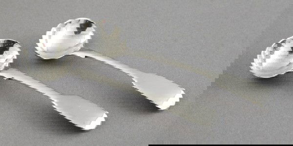 George IV Sterling Silver Master Salt Spoon: Pair of George IV Sterling Silver "Fiddle" Master Salt Spoons, 1835, London, makers: John, Henry and Charles Lias, l. 4-1/4".