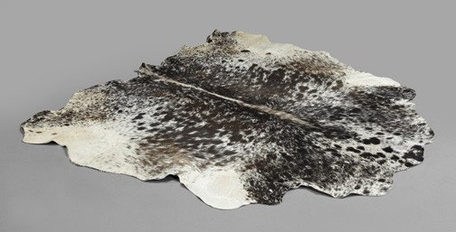 Patterned Black and White Full Cowhide Rug: Richly Patterned Black and White Full Cowhide Rug, w. 66", l. 65".