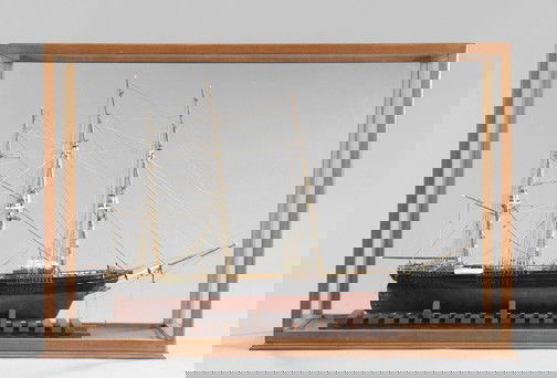 Fine American Cased Model of the Clipper Ship: Fine American Cased Model of the Clipper Ship "Sea Witch", out of New York, the elaborate and period-correct rigging, deck equipment and whaling boat intact, presented on an oblong glazed walnut vitri