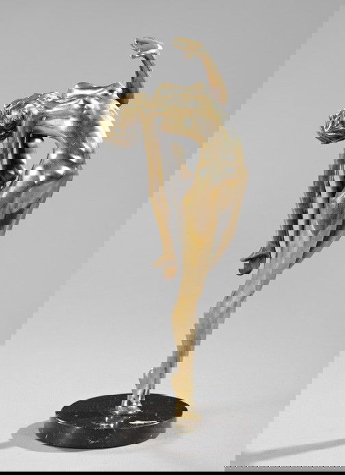 Tom and Bob Bennett (American, 20th Century): Tom and Bob Bennett (American, 20th Century) "Dancer Sculpture", polished bronze, presented on a polished Grand Antique marble base of disc form, h. 15-1/2", dia. 5".