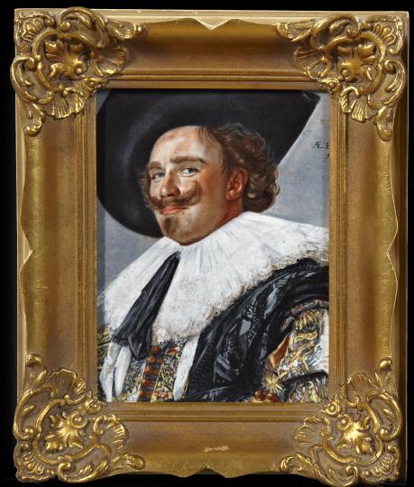 Robert Persch (Mildeneichen; Active 1869-ca.1907): Robert Persch (Mildeneichen; Active 1869-ca.1907), a porcelain plaque of "The Laughing Cavalier", fourth quarter 19th century, after Frans Hals (Dutch, 1580/85-1666), signed on the reverse in black st