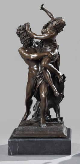 After Demetre Chiparus (Rumanian, 1888-1950): After Demetre Chiparus (Rumanian, 1888-1950; Worked in Paris) "Pluto Abducting Proserpine in the Presence of Cerberus", a complex patinated bronze group and early Chiparus model, signed at the rear ed