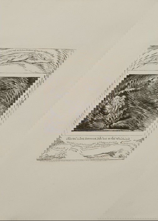 After William Blake (British, 1757-1827): After William Blake (British, 1757-1827) "Then the Lord Answered Job Out of the Whirlwind", black and white engraving, 1930's edition, sheet size 15" x 10-1/2". Unframed.
