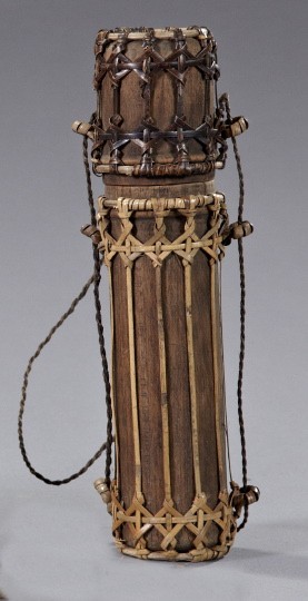 Rare Mayoruna Indian Poison Dart Quiver,: Rare Mayoruna Indian Poison Dart Quiver, h. 11-1/2", dia. 3". Also known as Matses, this Amazon tribe stored their darts in this container. The darts were impregnated with frog poison by rubbing the t