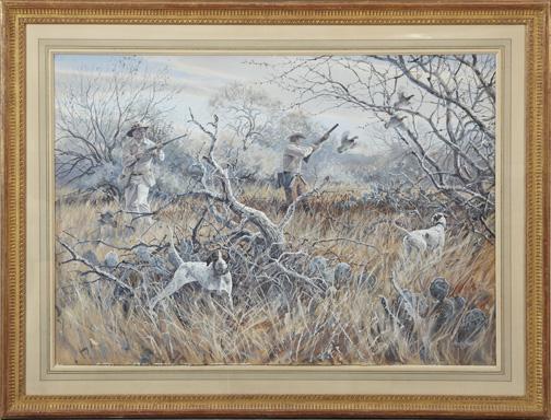 Herb Booth (American/Texas, b. 1942): Herb Booth (American/Texas, b. 1942) "In the Bush", watercolor on paper, signed lower right "Herb Booth", sight 29" x 41". Glazed, French-matted and presented in a giltwood frame.