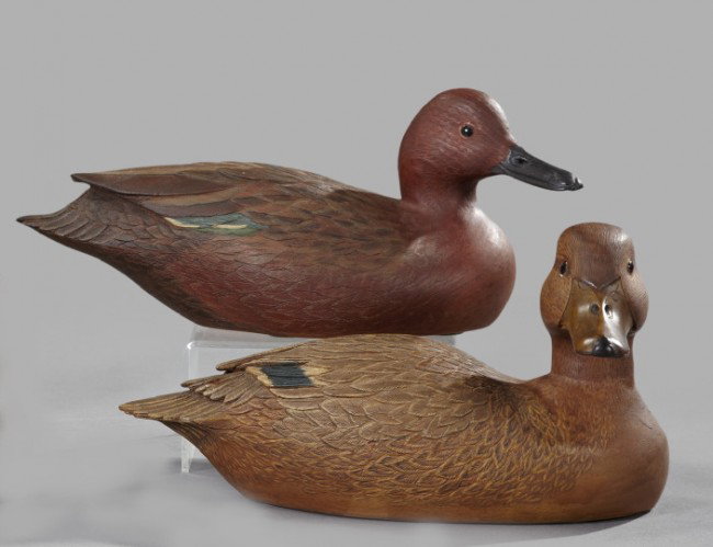 William Young (American, 1922-2008),: William Young (American, 1922-2008), a group of two carved wooden decoys, comprised of a polychromed American Black Duck dated 1983, #17, h. 5-1/2", w. 4-1/2", l. 10-1/2"; and another painted decoy da