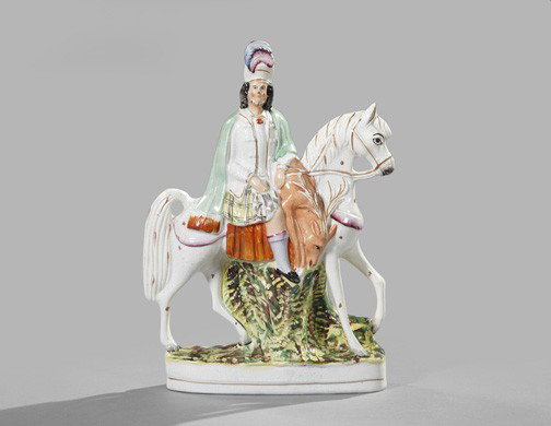 Staffordshire Pottery Figure: Staffordshire Pottery Figure of an Equestrian Highlander, second quarter 19th century, h. 15".