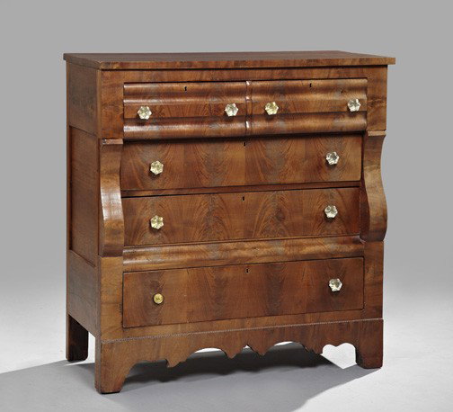 American Late Classical Mahogany Dresser,: American Late Classical Mahogany Dresser, second quarter 19th century, the front fitted with a pair of ogee-form drawers above three long drawers, h. 45", w. 43", d. 20".