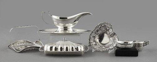 American Sterling Silver Tableware: Twelve Pieces of Miscellaneous American Sterling Silver Tableware, first half 20th century, including a Webster Co. reticulated swing-handle ashtray/coaster caddy dated 1918, w. 5", a Webster Co. oval