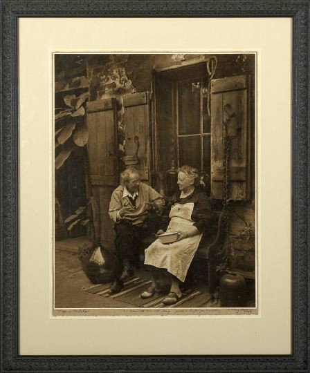 A. Aubrey Bodine (American, 1906-1970): A. Aubrey Bodine (American, 1906-1970) "Pops in His Patio", 1944, vintage photograph of noted New Orleans photographer Joseph Woodson "Pops" Whitesell and an unidentified woman seated on the patio of 