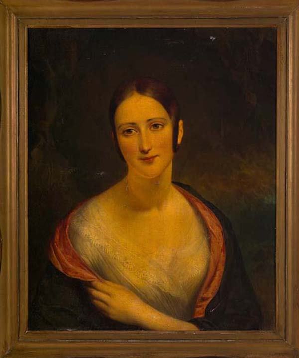 Philadelphia School, Circle of Thomas Sully: Philadelphia School, Circle of Thomas Sully (American, 1783-1872) "Portrait of a Young Gentlewoman", oil on canvas laid down on panel, first quarter 19th century, 24" x 24", presented in a later rippl