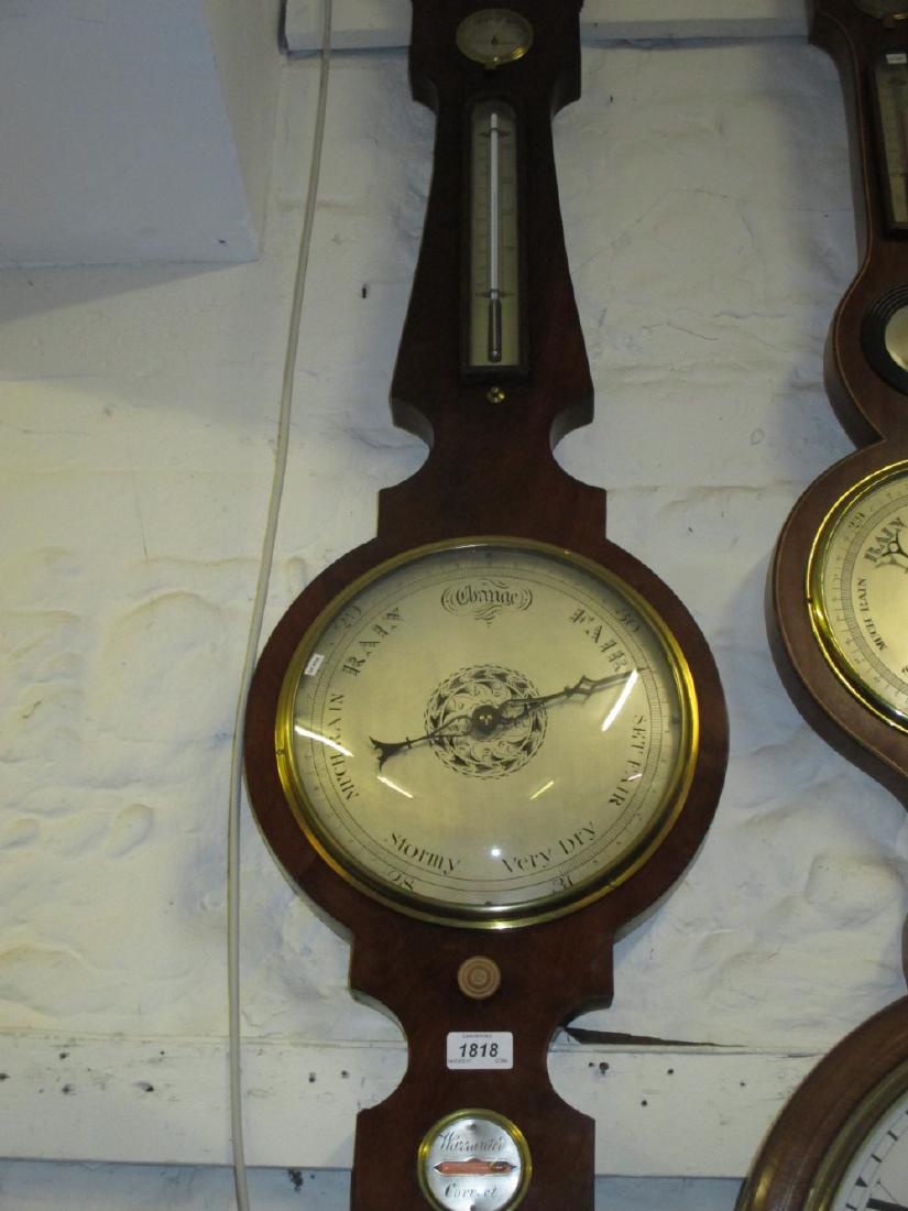 Early 19th Century mahogany four glass banjo shaped: Early 19th Century mahogany four glass banjo shaped wheel barometer and hydrometer