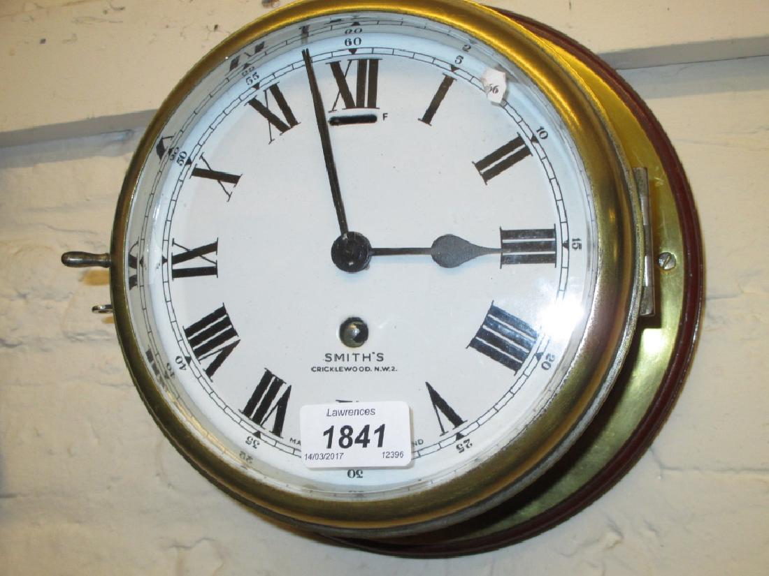Mahogany and brass ship's bulk head clock, the enamel (1 of 1)