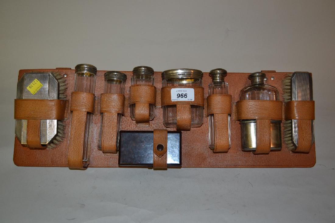 Silver mounted dressing table set on a leather stand (1 of 1)