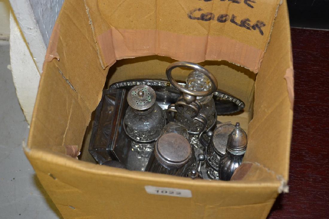 Silver plated and cut glass four bottle condiment (1 of 1)