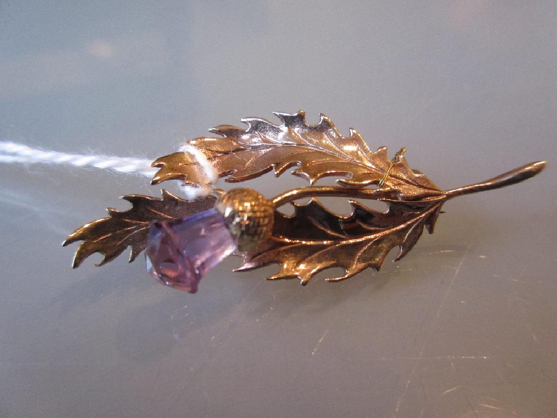 9ct Gold amethyst set thistle brooch (1 of 1)