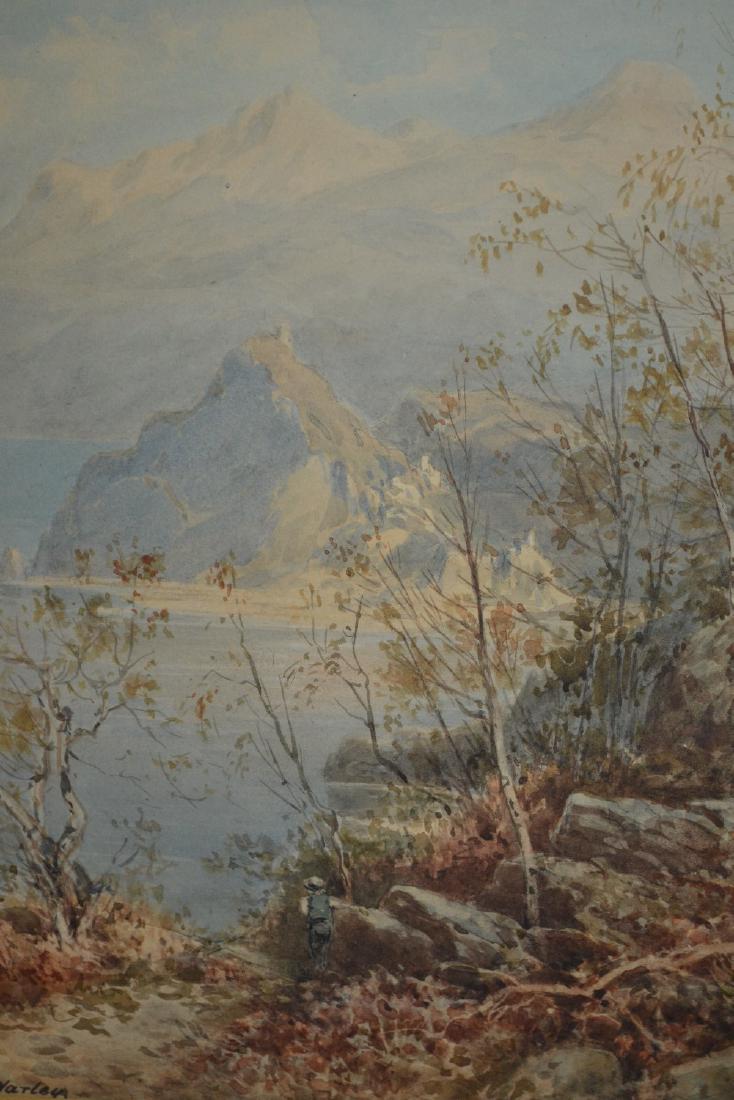 Attributed to John Varley, 19th Century watercolour,: Attributed to John Varley, 19th Century watercolour, Italian lake scene with figure to the foreground, signed, 13ins x 10.5ins, gilt framed