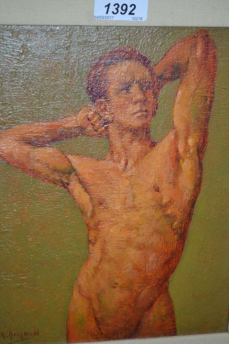 R. Griswold, oil on canvas, male nude study, 10ins x: R. Griswold, oil on canvas, male nude study, 10ins x 7ins
