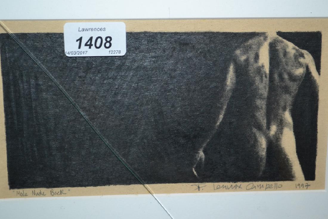 F. Lennox Campello, small charcoal drawing, male nude,: F. Lennox Campello, small charcoal drawing, male nude, signed and dated 1997, 4ins x 8ins