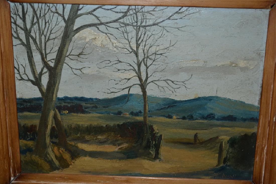 George Edwin Bissell, oil on board, landscape inscribed: George Edwin Bissell, oil on board, landscape inscribed verso, ' Near to Inkpen ', 8ins x 11ins in a pine frame