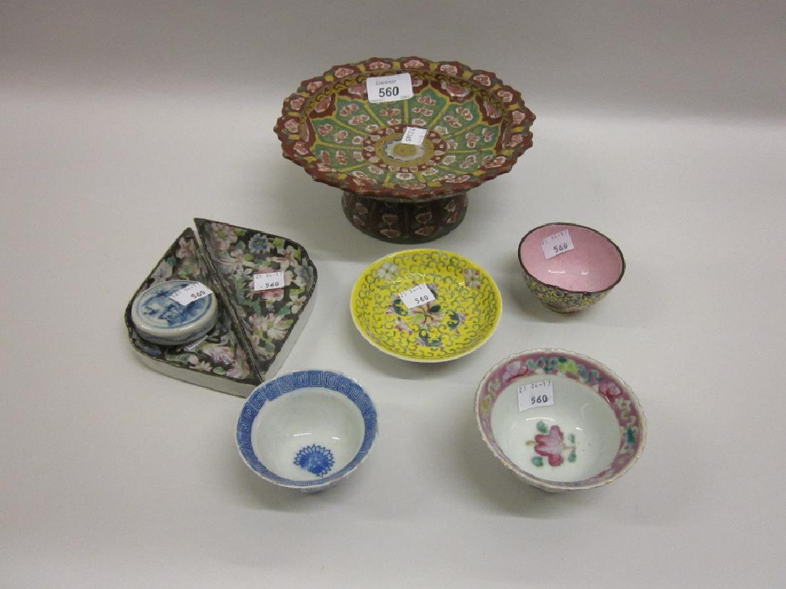 Far Eastern stoneware pedestal comport decorated in (1 of 1)