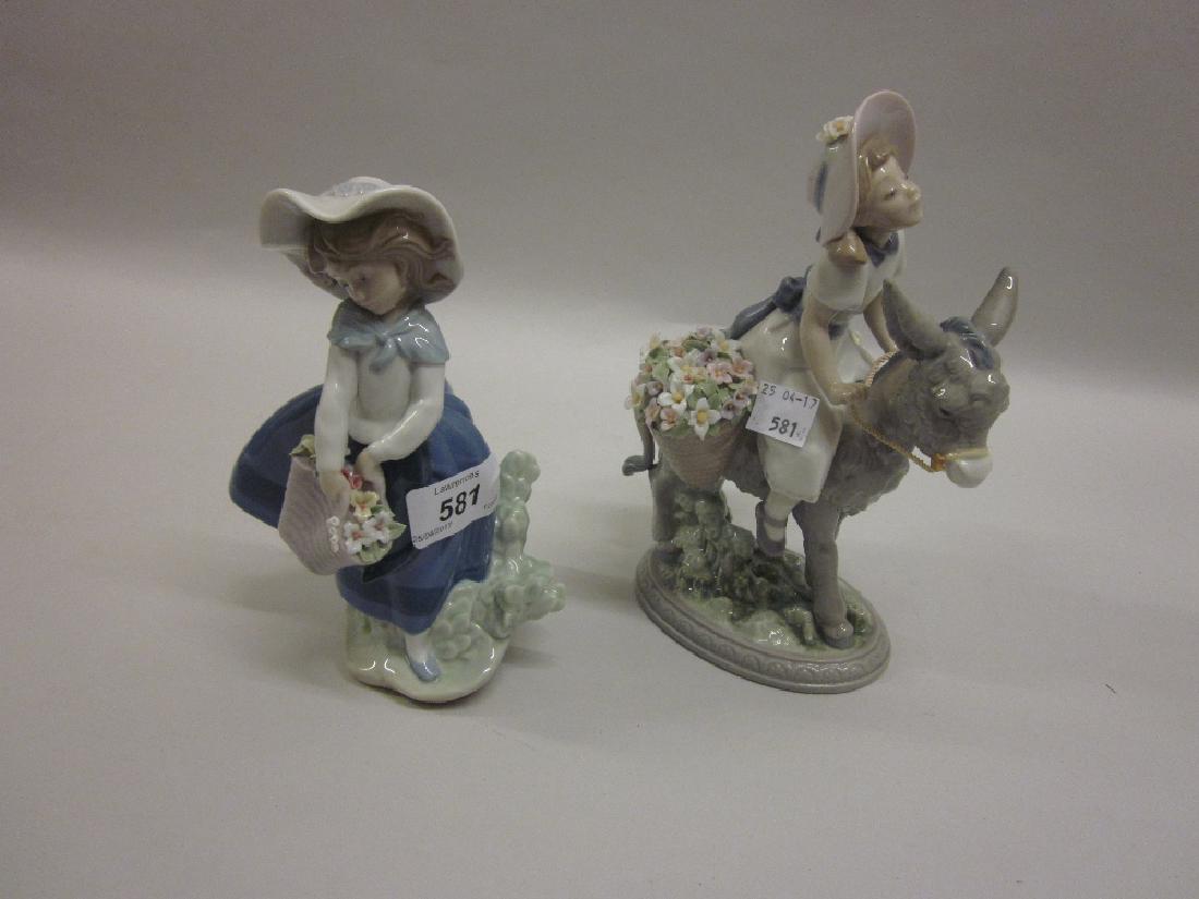 Lladro figure of a girl riding a donkey, together with (1 of 1)