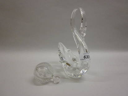 Whitefriars glass figure of a swan together with a: Whitefriars glass figure of a swan together with a small globular glass perfume bottle with stopper