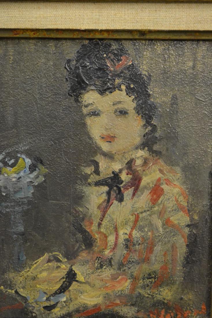 Dietz Edzard, oil on board, portrait of a seated lady: Dietz Edzard, oil on board, portrait of a seated lady in original swept frame with gallery stamp verso, signed, 6.5ins x 5ins