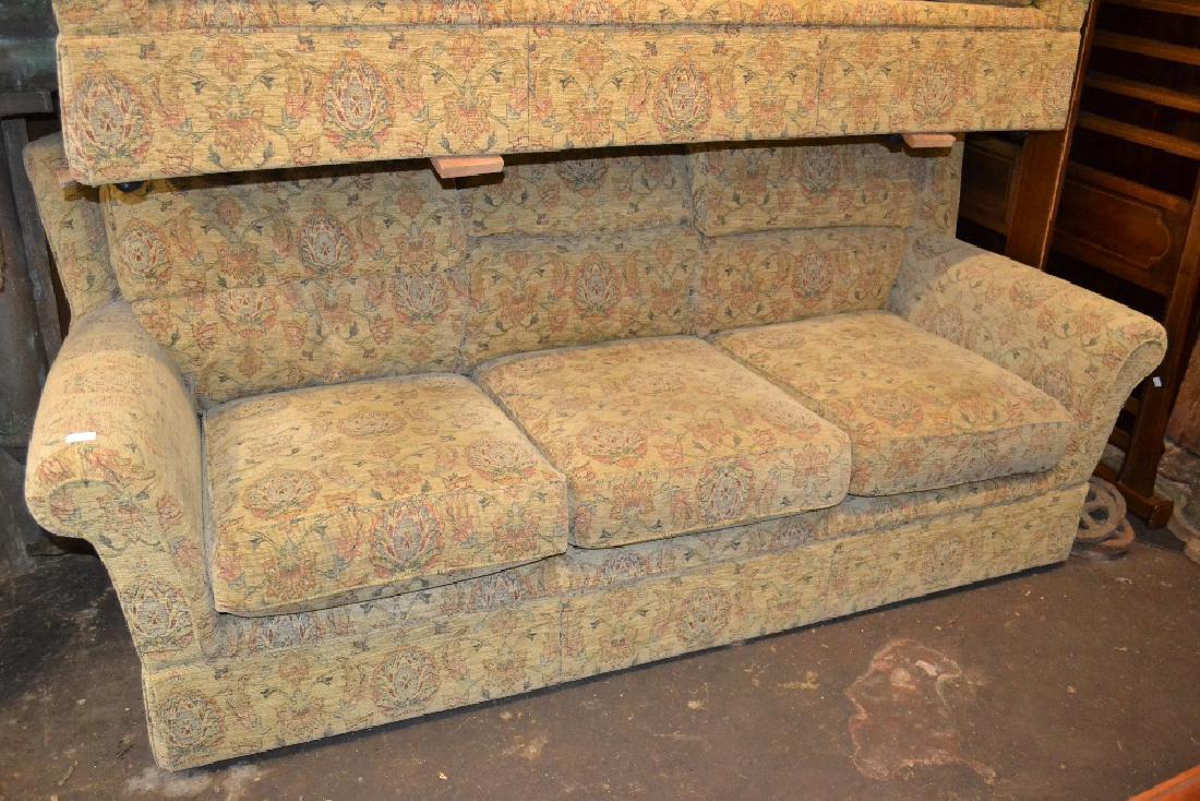 Pair of modern floral upholstered settees: Pair of modern floral upholstered settees