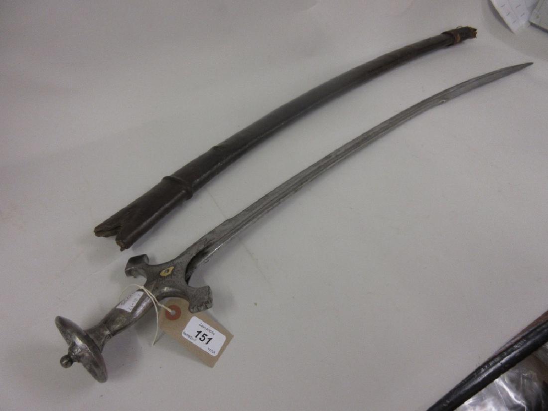 Indian tulwar sword with steel hilt and leather (1 of 1)