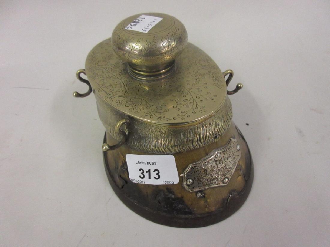 Late 19th Century horse hoof inkwell with plated mounts: Late 19th Century horse hoof inkwell with plated mounts