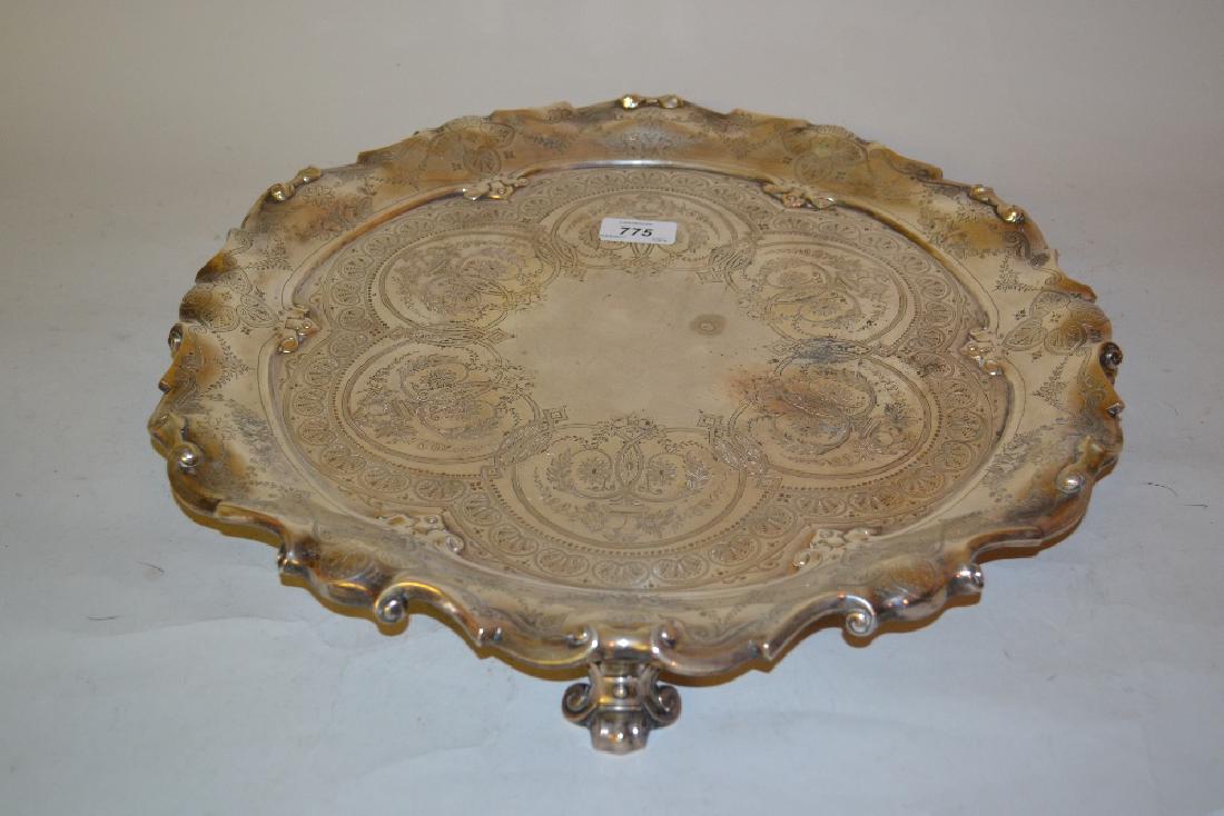 Edwardian silver salver with a shaped floral engraved (1 of 1)