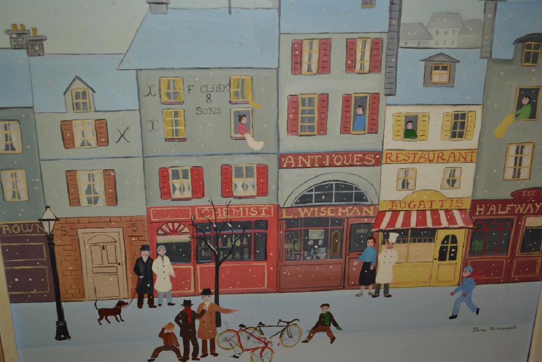 Dora Horsewell, oil on canvas, winter street scene with (1 of 1)