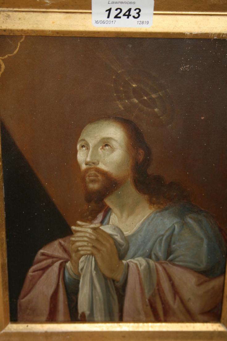 Antique oil on copper panel, portrait of Christ, gilt (1 of 1)