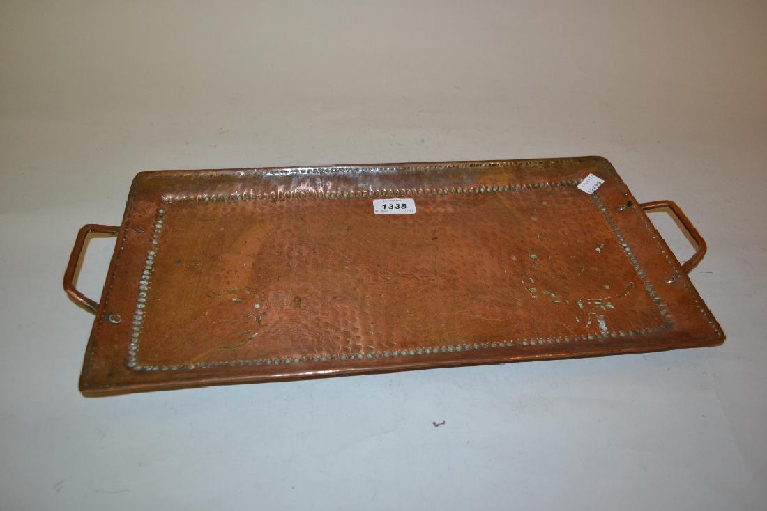 John Pearson, rectangular beaten copper two handled: John Pearson, rectangular beaten copper two handled tray
