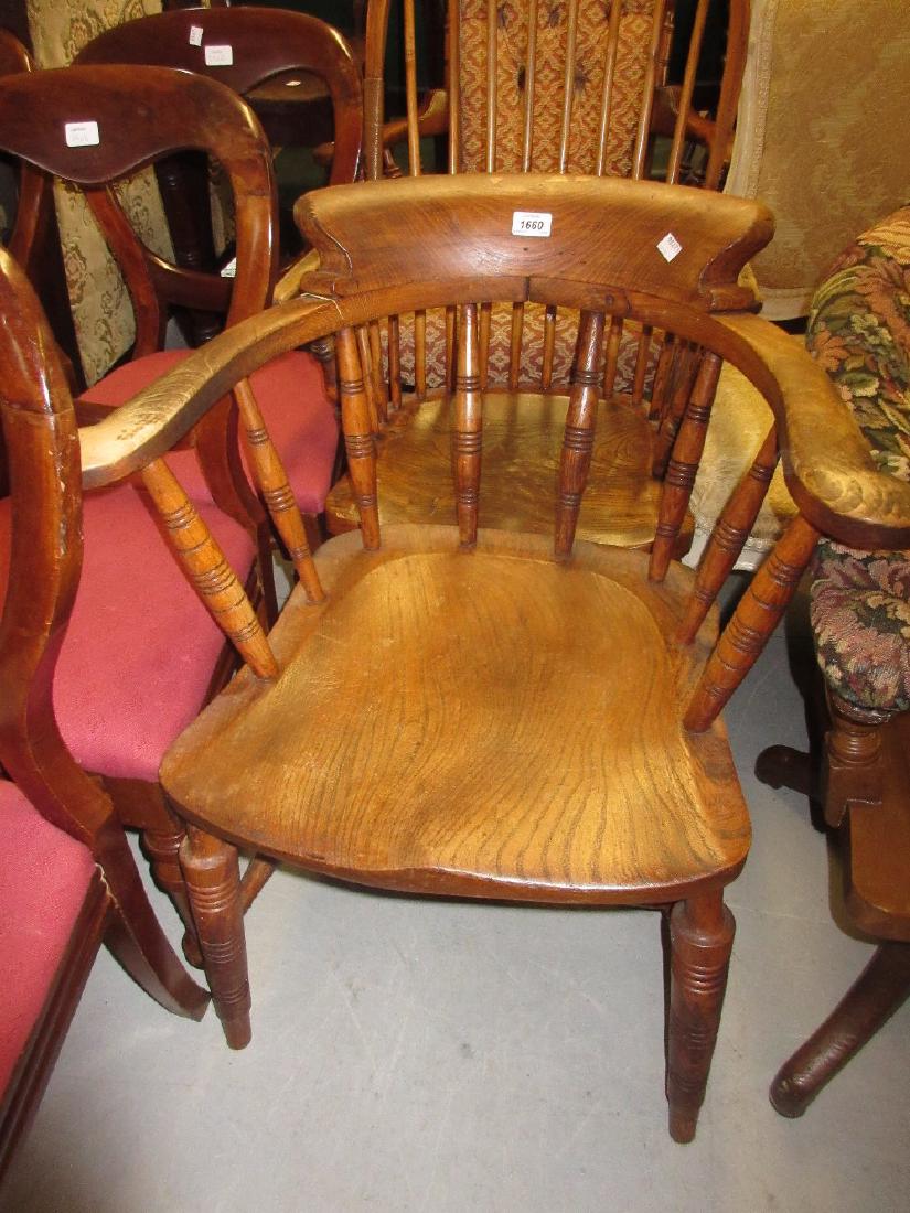 Late 19th or early 20th Century beech and elm smokers: Late 19th or early 20th Century beech and elm smokers bow chair