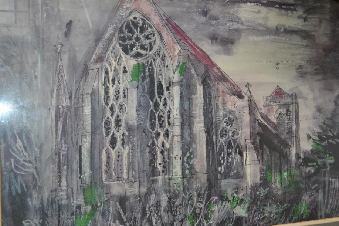 John Piper, coloured lithograph, study of a church,: John Piper, coloured lithograph, study of a church, 22ins x 30ins, framed
