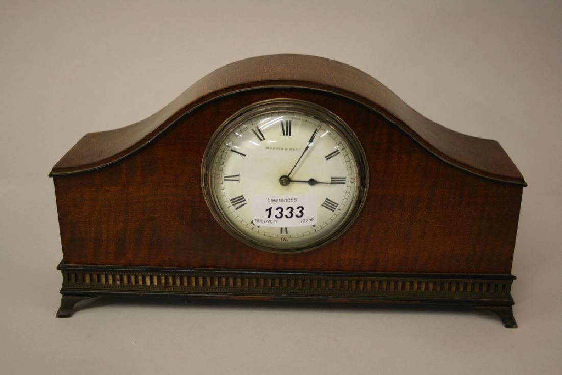 Edwardian mahogany dome shaped mantel clock, the enamel (1 of 1)
