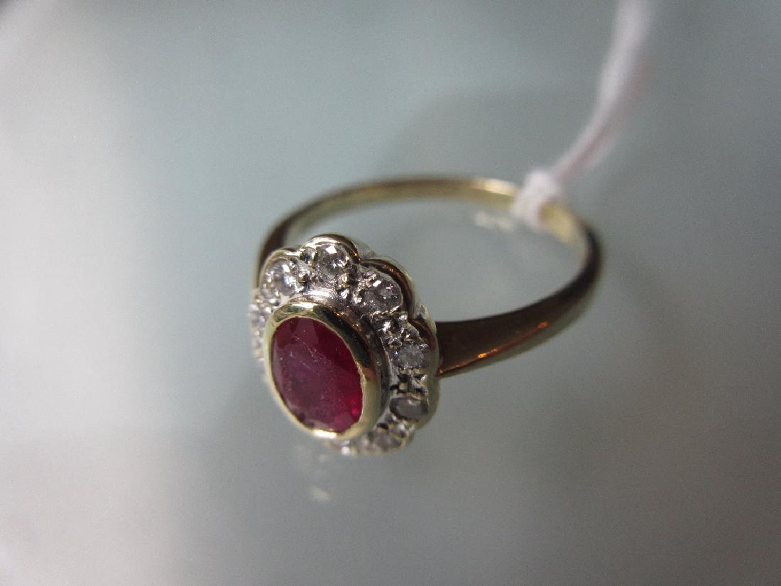9ct Gold oval ruby and diamond cluster ring (1 of 1)
