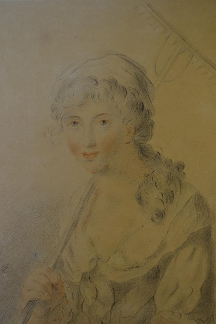 Manner of Francis Wheatley, 18th / 19th Century: Manner of Francis Wheatley, 18th / 19th Century charcoal and coloured charcoal chalk, portrait of a peasant girl, unframed, 11ins x 8.5ins