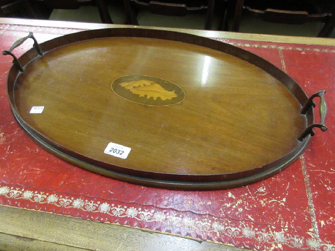 Edwardian oval mahogany shell inlaid tray (1 of 1)