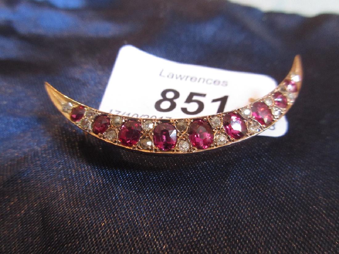 Victorian gold ruby and diamond set crescent brooch (1 of 1)
