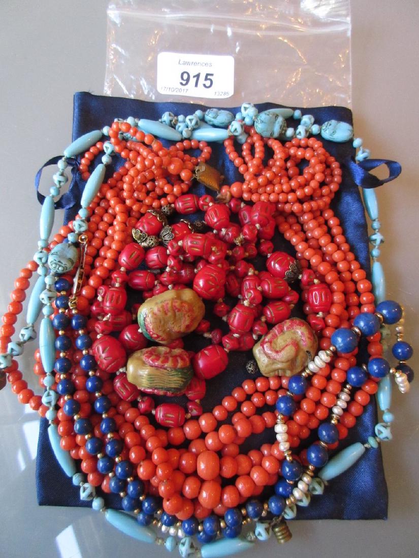 Six strand coral bead necklace together with three (1 of 1)