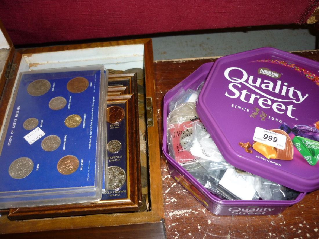 Parquetry walnut work box containing a large quantity (1 of 1)